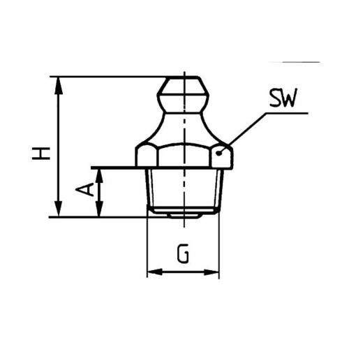 Hydraulik Schmiernippel H1 5/16" BSF, SW 9, DIN 71412, Form A, Stahl verzinkt