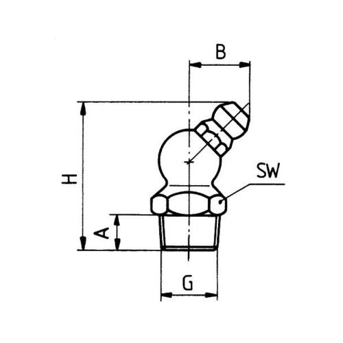Hydraulik Schmiernippel H2 1/4" NPT, SW 14, DIN 71412, Form B - 45°, Stahl verzinkt