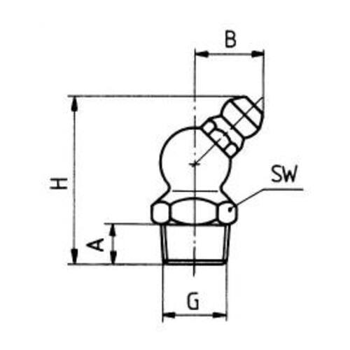 Hydraulik Schmiernippel H2 / A - 4, SW 11, DIN 71412, Form B - 45°, Stahl verzinkt, zum Einschlagen