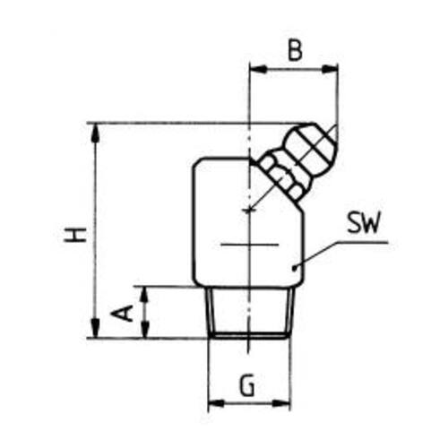 Hydraulik Schmiernippel H2 / S- 10x1 , SW 11, DIN 71412, Form B - 45°, Stahl verzinkt, mit Selbstformgewinde