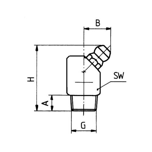 Hydraulik Schmiernippel H2 M 8 x 1,0, 4-Kant, SW 9, DIN 71412, Form B - 45°, Stahl verzinkt