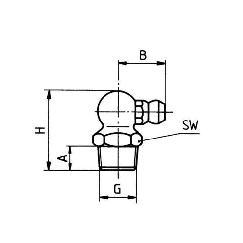 Hydraulik Schmiernippel H3 1/4" BSF, SW 10, DIN 71412, Form C - 90°, Stahl verzinkt