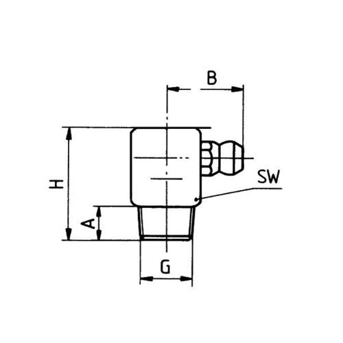Hydraulik Schmiernippel H3 M 8 x 1,25, 4-Kant, SW 9, DIN 71412, Form C - 90°, Stahl verzinkt