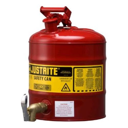 Justrite® Labor Sicherheitskanne mit Messing Auslaufhahn, rot lackiert, Inhalt 19 L