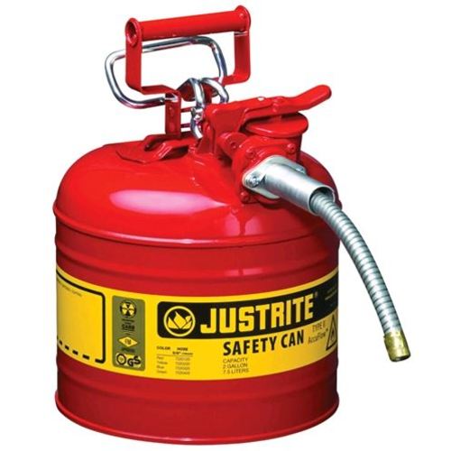 Justrite® Sicherheitskanne ACCU FLOW mit flexiblem Metallschlauch und Dosiergriff, rot lackiert, Inhalt 7,5 L