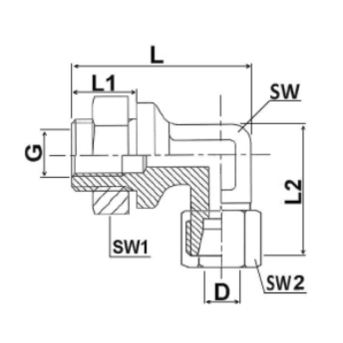 Schottverschraubung winkelig, Stahl verzinkt L/D6/G-M6X1,0 in. / L11