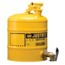 Justrite® Labor Sicherheitskanne mit Messing Auslaufhahn, gelb lackiert, Inhalt 19 L