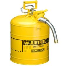 Justrite® Sicherheitskanne ACCU FLOW mit flexiblem Metallschlauch und Dosiergriff, gelb lackiert, Inhalt 19 L
