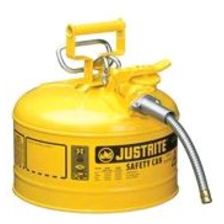 Justrite® Sicherheitskanne ACCU FLOW mit flexiblem Metallschlauch und Dosiergriff, gelb lackiert, Inhalt 4 L