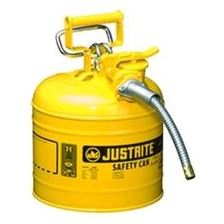 Justrite® Sicherheitskanne ACCU FLOW mit flexiblem Metallschlauch und Dosiergriff, gelb lackiert, Inhalt 7,5 L
