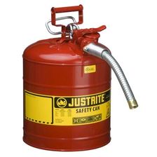 Justrite® Sicherheitskanne ACCU FLOW mit flexiblem Metallschlauch und Dosiergriff, rot lackiert, Inhalt 19 L