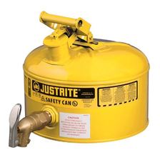 Justrite® Sicherheitskanne mit Messing Auslaufhahn, gelb lackiert, Inhalt 9,5 L